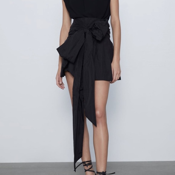 ZARA Bow Mini Skirt Size M Black BNWT - Picture 3 of 8
